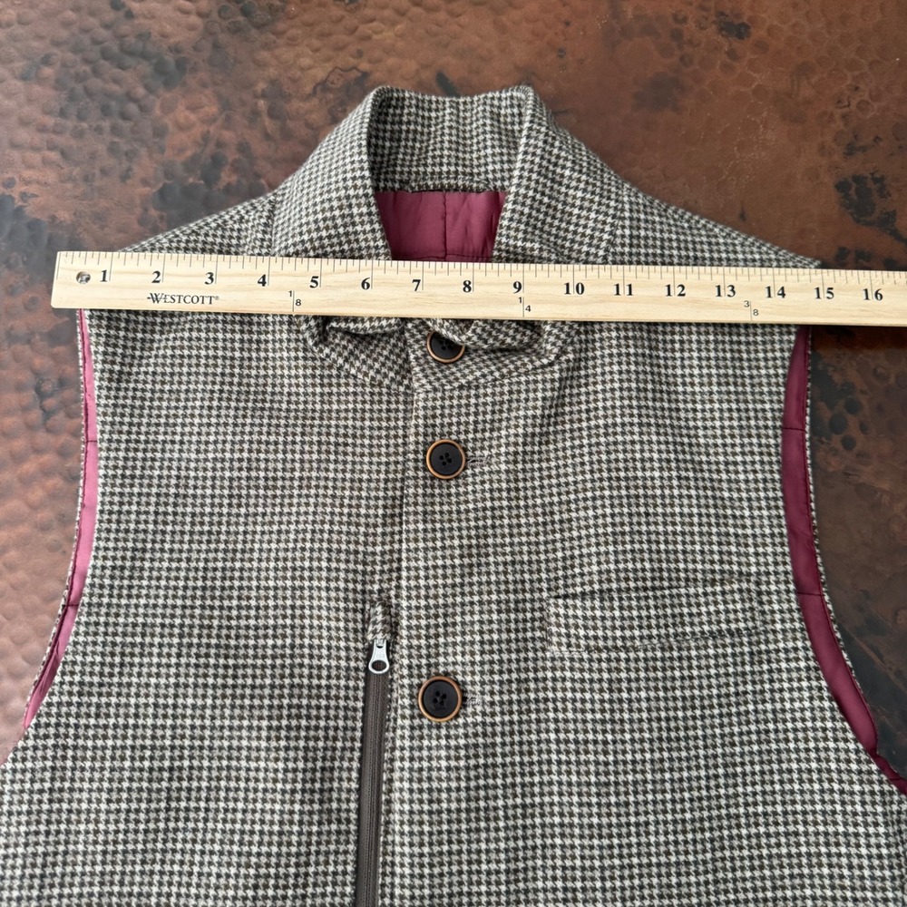 SuitSupply Chester Zip Vest Men L Brown Houndstooth Wool F.lli Ormezzano Italy - Picture 13 of 15